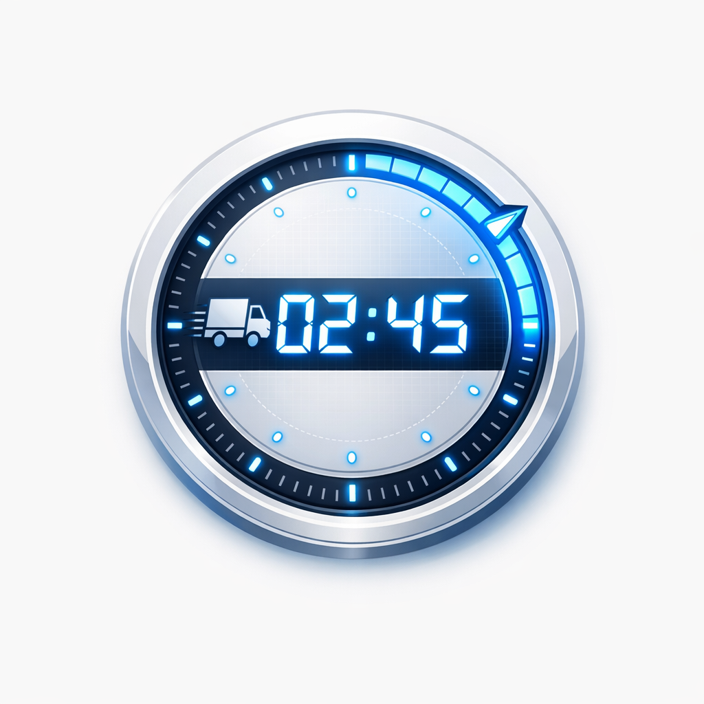 Digital clock showing delivery time with blue accent colors