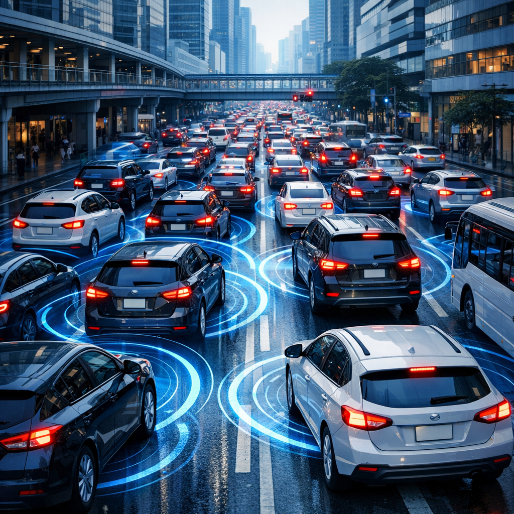 Traffic congestion visualization on city streets with multiple vehicles